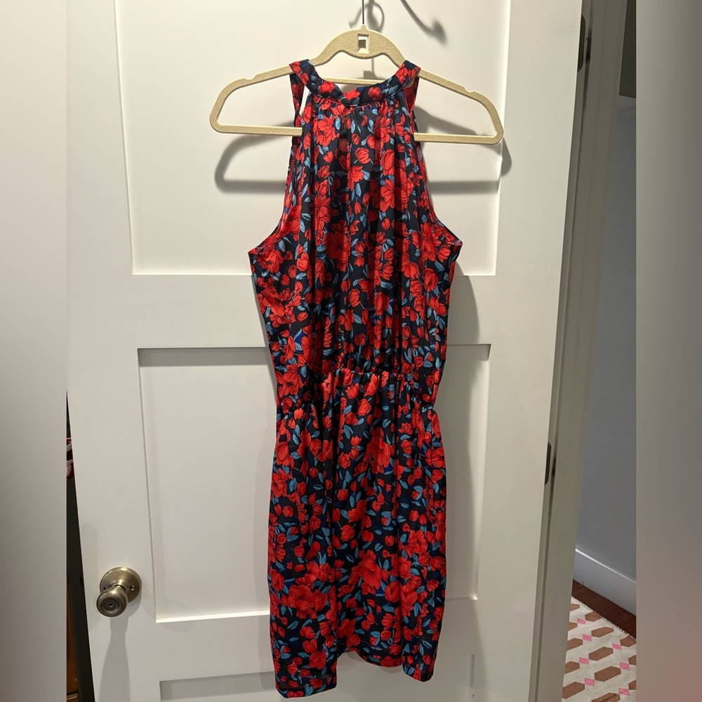 Floral Halter Top with Red and Blue Pattern